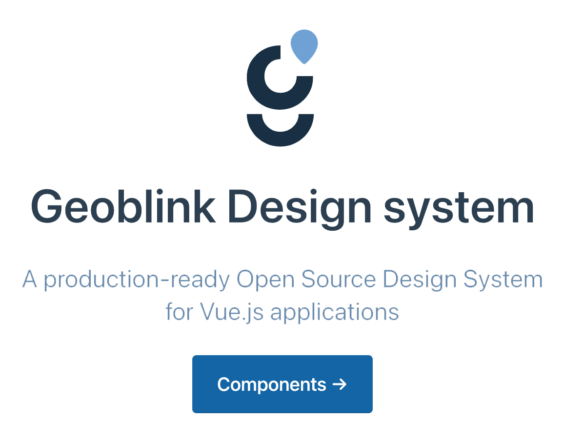Promotional image of the Geoblink open-source design system showing component examples