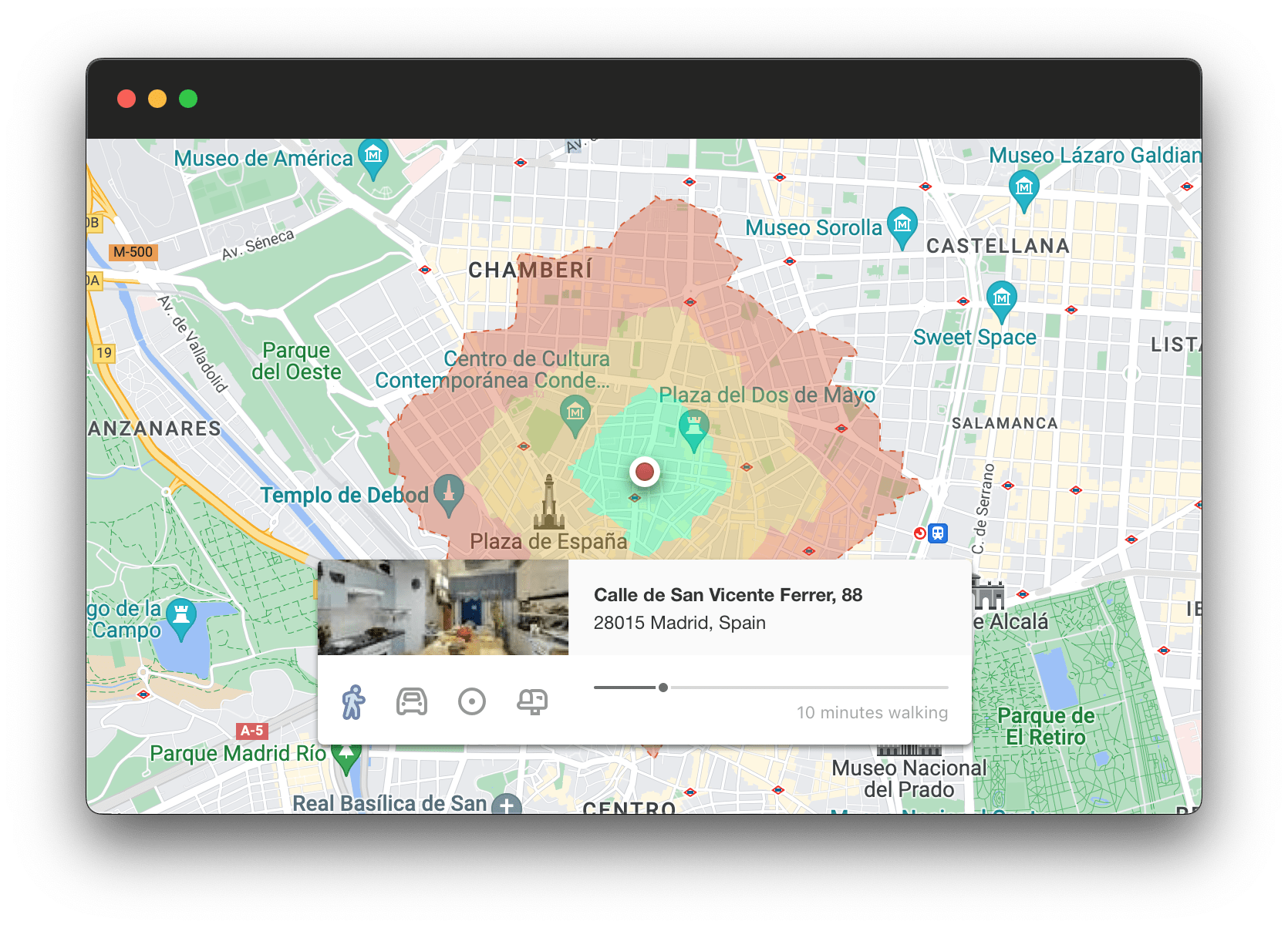 Geoblink catchment area creation interface showing a map with area overlay