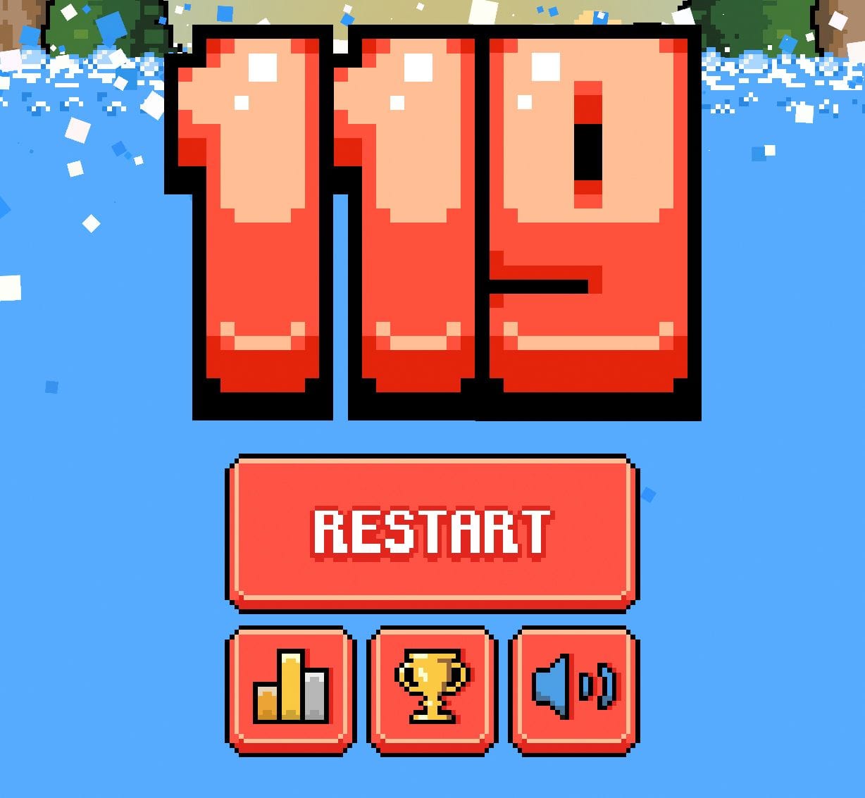 Game over screen showing score, best record, and one-tap restart