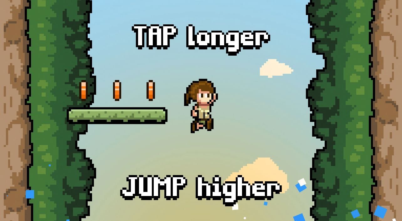 Tutorial screen showing the one-finger tap-to-jump mechanic with visual instructions