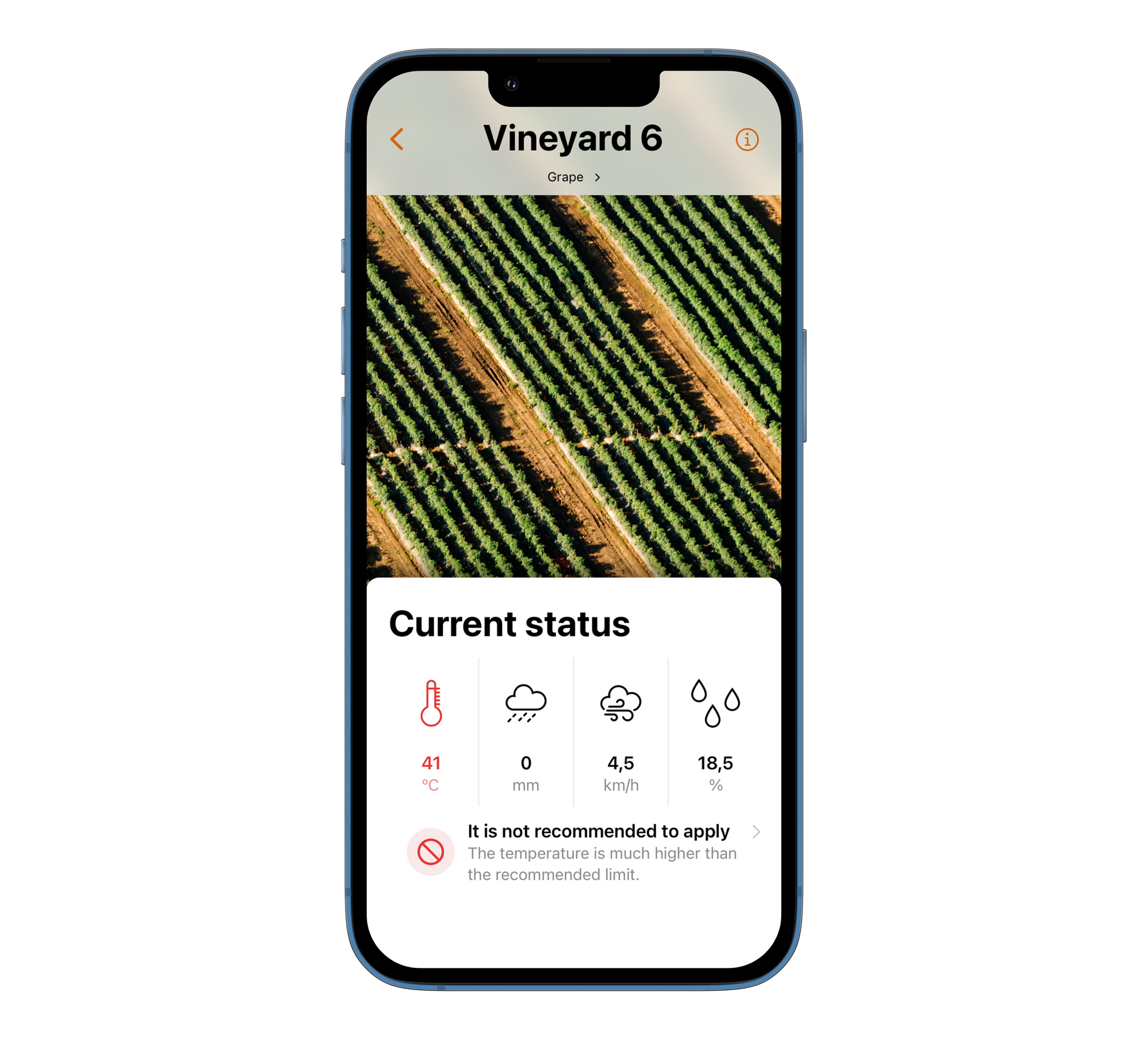 Screenshot showing unfavorable conditions with wind parameter highlighted in red