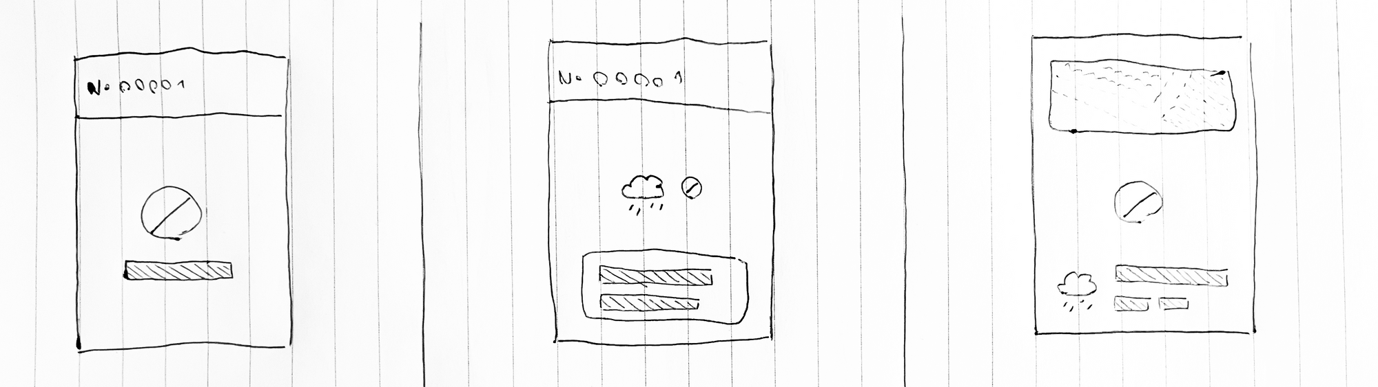 First sketches from a crazy 8s ideation session showing simple treatment status concepts